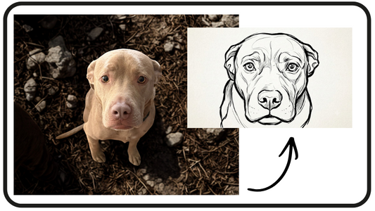 Digital art of a dog's face overlayed on a photo of a real dog.