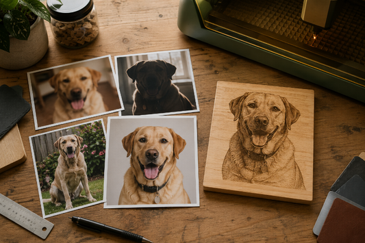 Comparison of poor-quality and high-quality dog photos for laser engraving