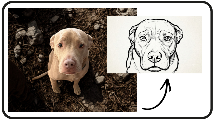 Digital art of a dog's face overlayed on a photo of a real dog.